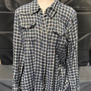 Old Navy Blue and White Button Down Shirt with Notched Collar